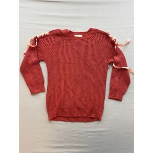 Love First Sight Rust Orange Lace Up Sleeve Knit Sweater M
